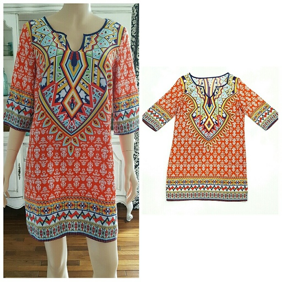 pink owl apparel Dresses & Skirts - Pink Owl Apparel Dress Medium Orange Blue W85